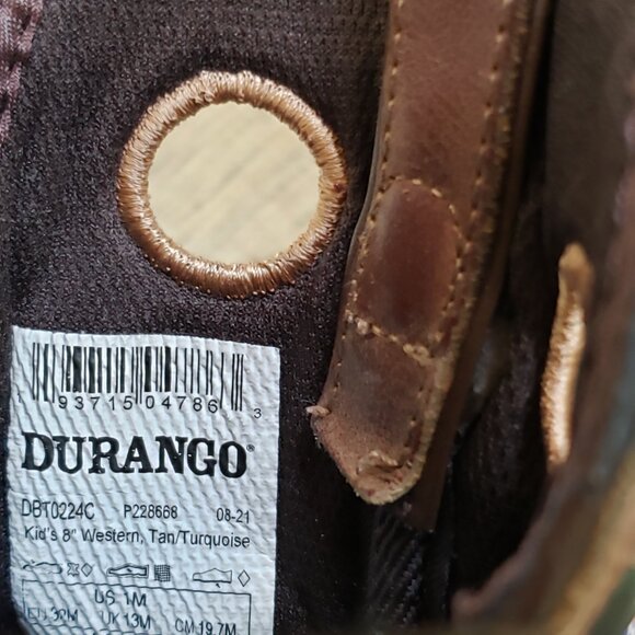 Durango® Lil Rebel Pro™ Youth Teal Western Boot Size 1 - Picture 4 of 14